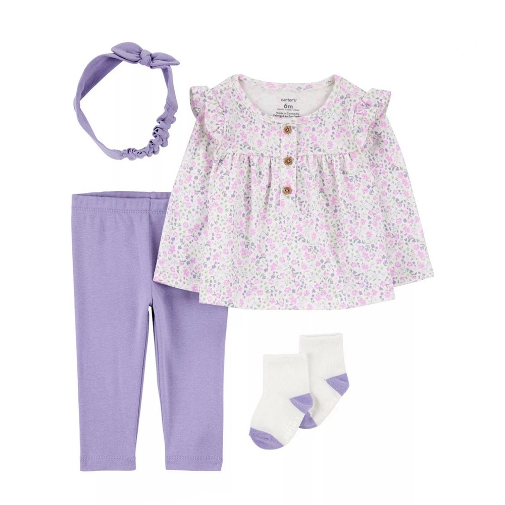 Carters Purple Floral Outfit Set Newborn NWT